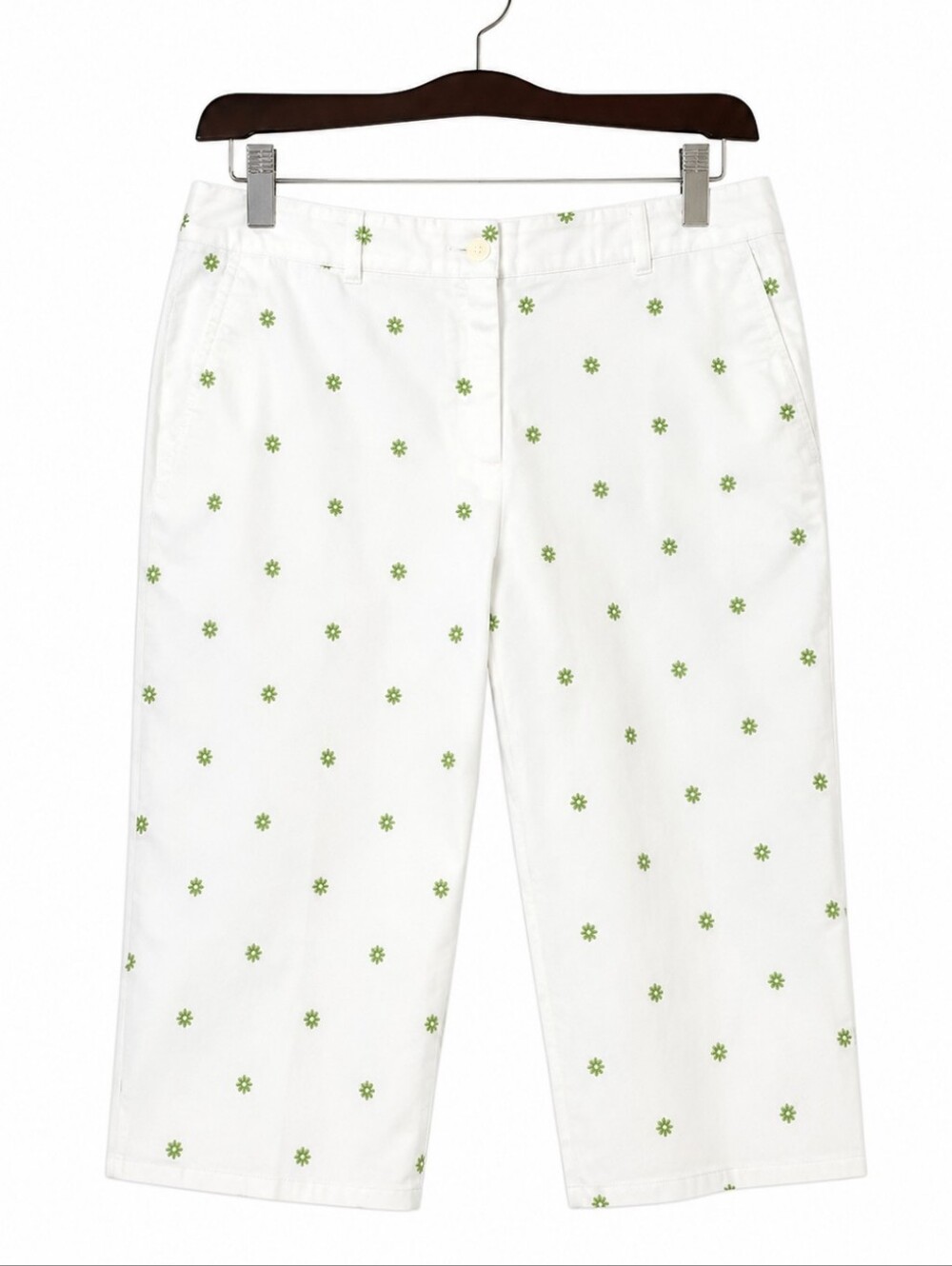 JM Collection White Floral Embroidered Capri Cotton Spandex Blend Pants Sz 16
